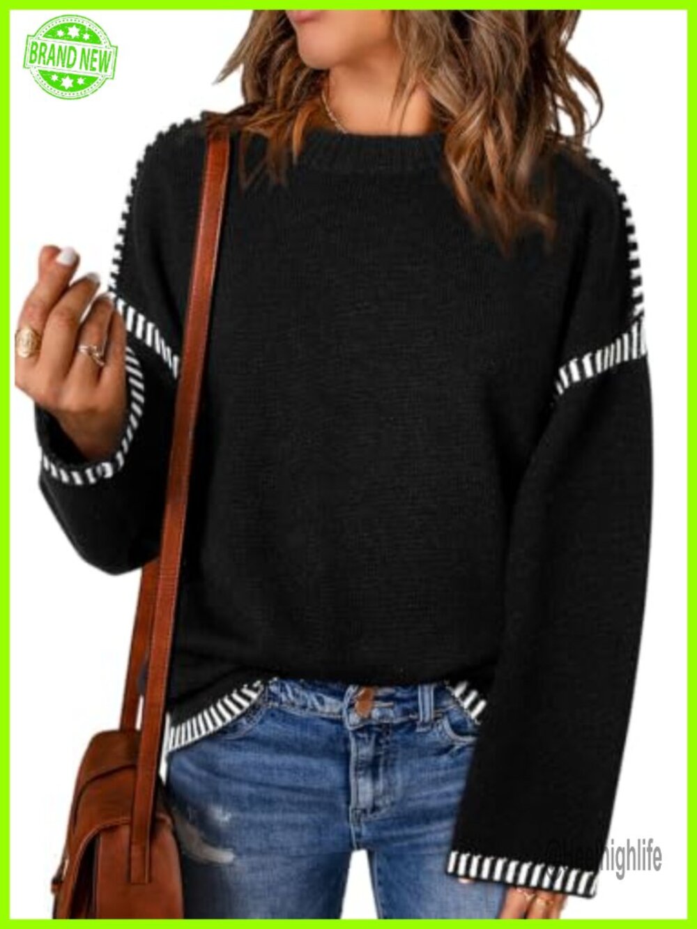 Oversized Crewneck Long Sleeve Cable Knit Pullover Sweater